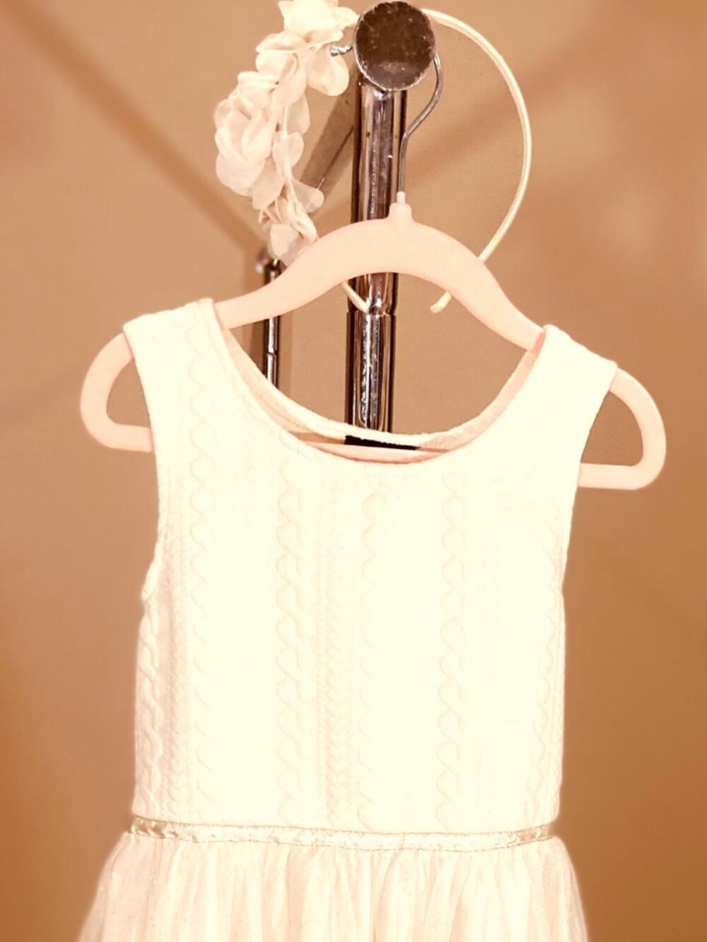 Cream Knit & Sparkle Tulle Dress - Size 6 - Like New - By Poppy & Princess